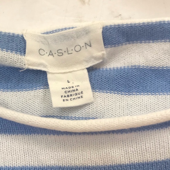 Caslon Cotton Oversized Striped Lightweight Sweater Crew Neck Slit Soft Coastal - Picture 5 of 10